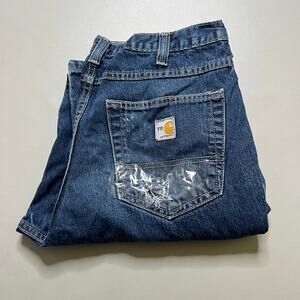 Carhartt FR Jeans Mens 34x32 Blue Denim Carpenter Distress Y2K Actual Sz 32x30